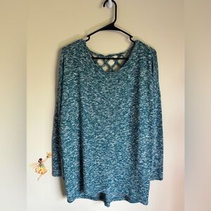 Silvergate Blue Sweater Crewneck Size L Long Sleeves Openwork knitting mesh